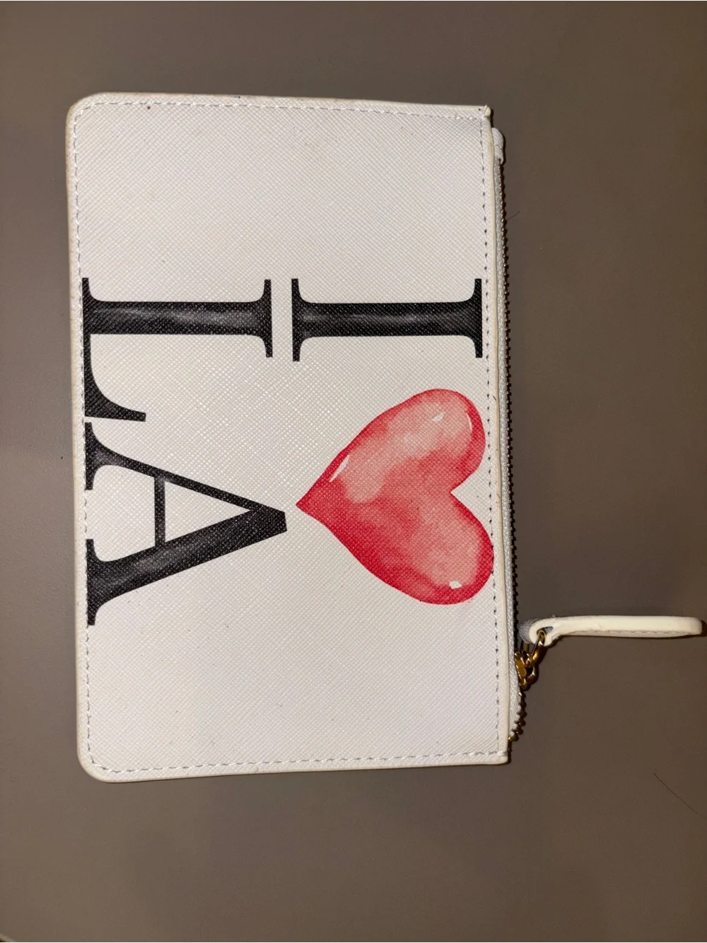 White 'I ❤️ LA' faux Leather Zip Wallet - Ladies Fashion Bag
